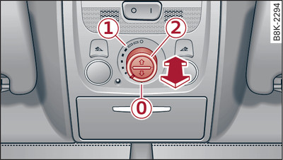 Detail of headliner: Rotary control for panorama sun roof